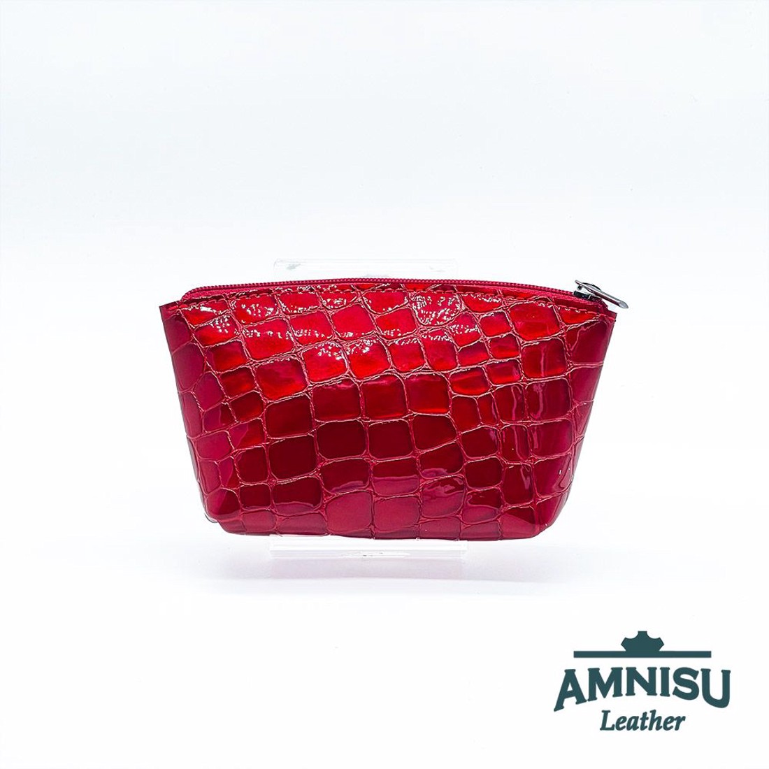 Sötét piros lakk krokkómintás egy cipzáras egyenes swarovski köves kulcstartó E5022 -  - Meska.hu