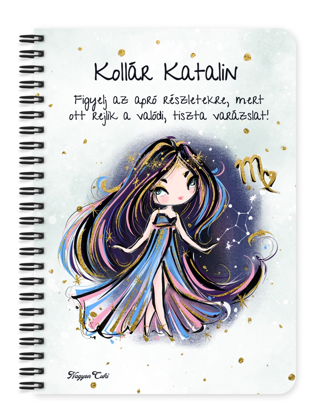 Személyre szabható - Fekete hajú Csini Szűz lány mintás A5-ös füzet - otthon & életmód - papír, írószer - jegyzetfüzet & napló - Meska.hu