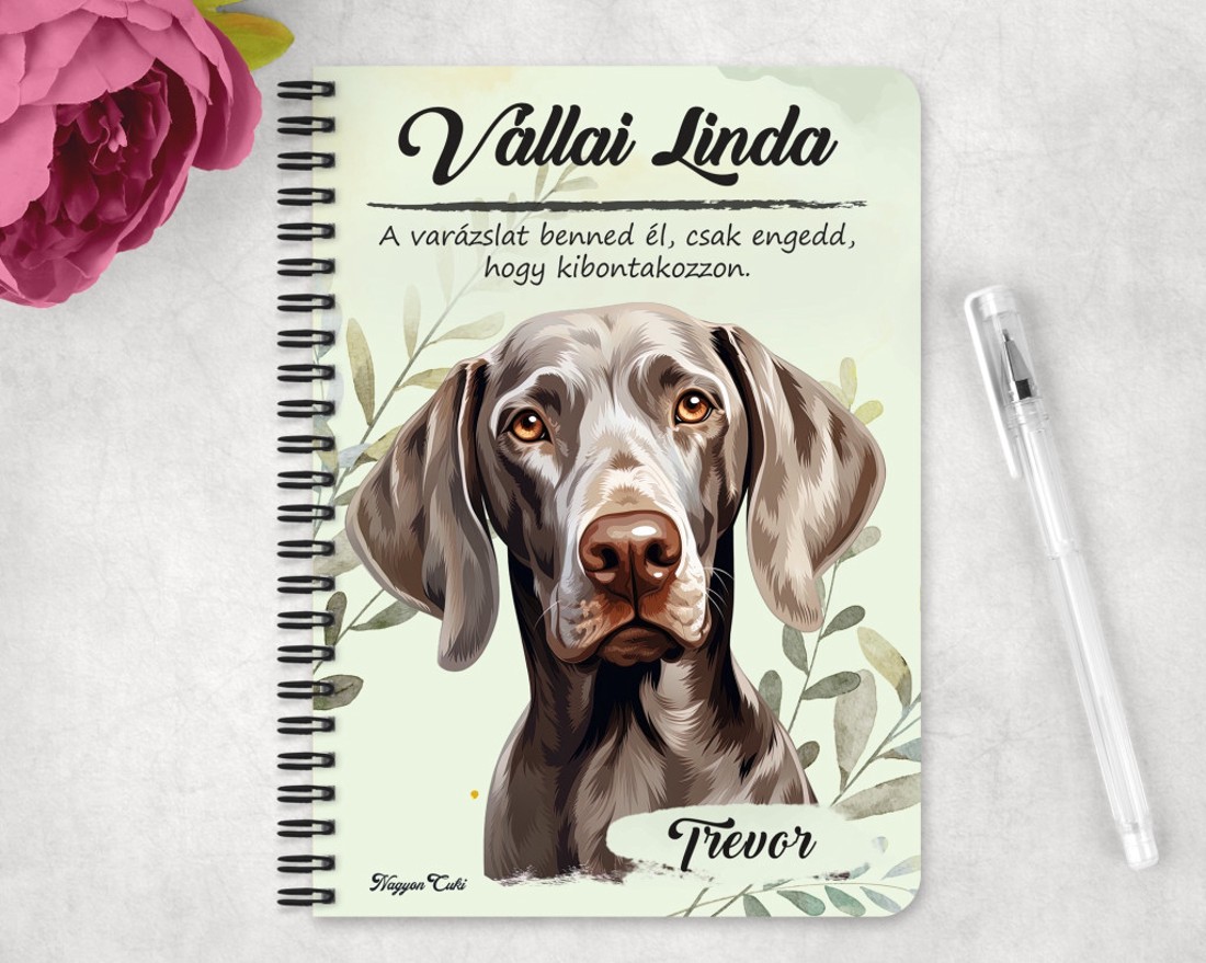 Személyre szabható - Weimari vizsla portré mintás A5-ös füzet - otthon & életmód - papír, írószer - jegyzetfüzet & napló - Meska.hu