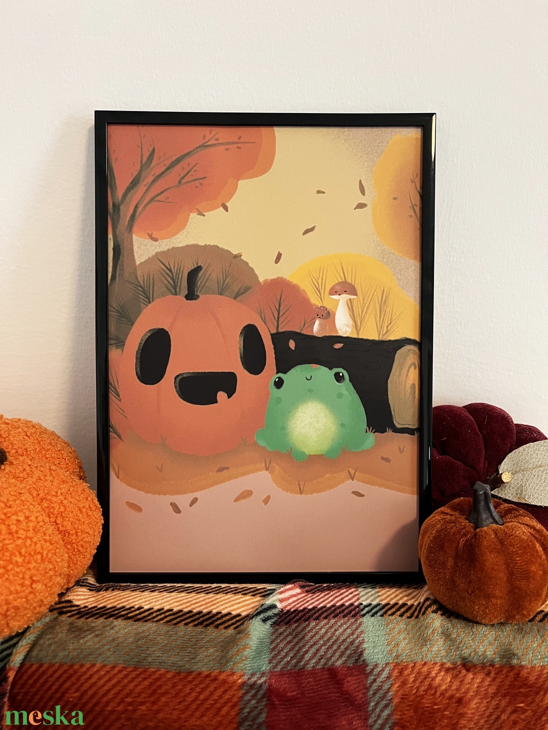 Halloween tök békával és gombákkal A4-es illusztráció � őszi falikép - művészet - grafika & illusztráció - egyéb rajzok - Meska.hu