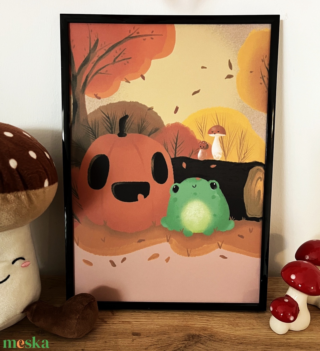 Halloween tök békával és gombákkal A4-es illusztráció � őszi falikép - művészet - grafika & illusztráció - egyéb rajzok - Meska.hu
