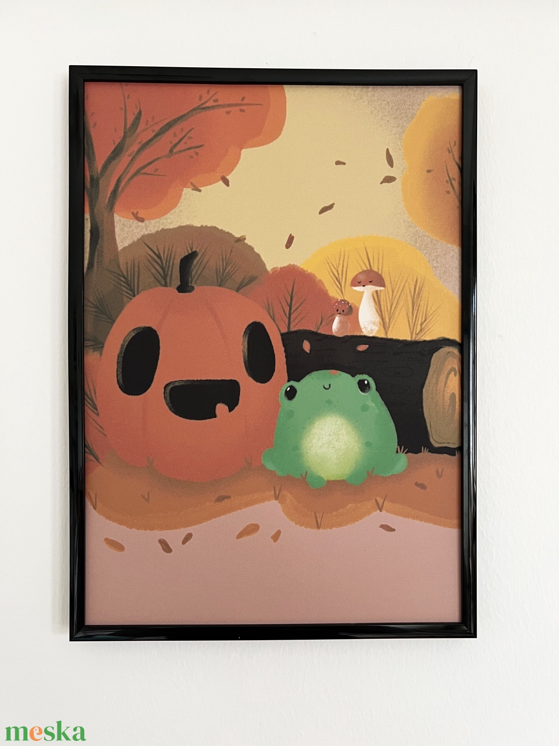 Halloween tök békával és gombákkal A4-es illusztráció � őszi falikép - művészet - grafika & illusztráció - egyéb rajzok - Meska.hu