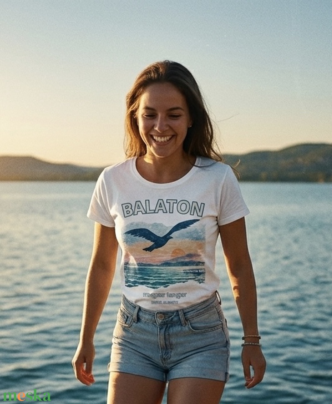 Balaton naplemente mintás fehér pamut póló - ruha & divat - női ruha - póló, felső - Meska.hu