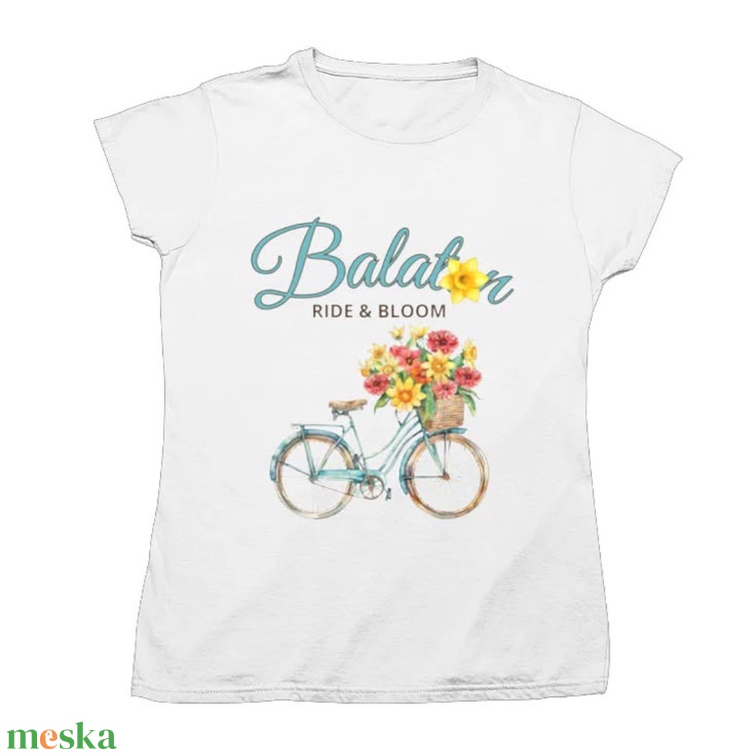 Balaton feliratos virágos bringás női pamut póló - ruha & divat - női ruha - póló, felső - Meska.hu