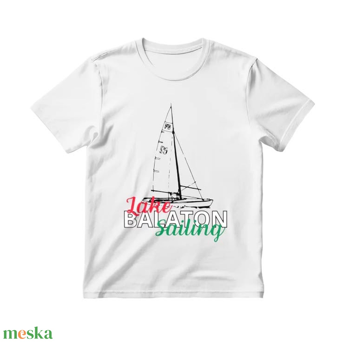 Lake Balaton Sailing, vitorlás magyar színekkel pamut póló, férfi, női és gyerek verzióban is - ruha & divat - férfi ruha - póló - Meska.hu