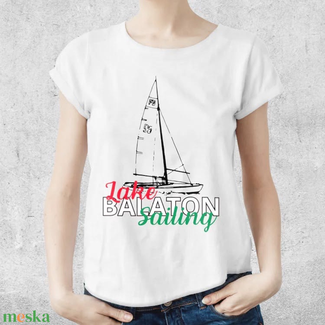 Lake Balaton Sailing, vitorlás magyar színekkel pamut póló, férfi, női és gyerek verzióban is - ruha & divat - férfi ruha - póló - Meska.hu