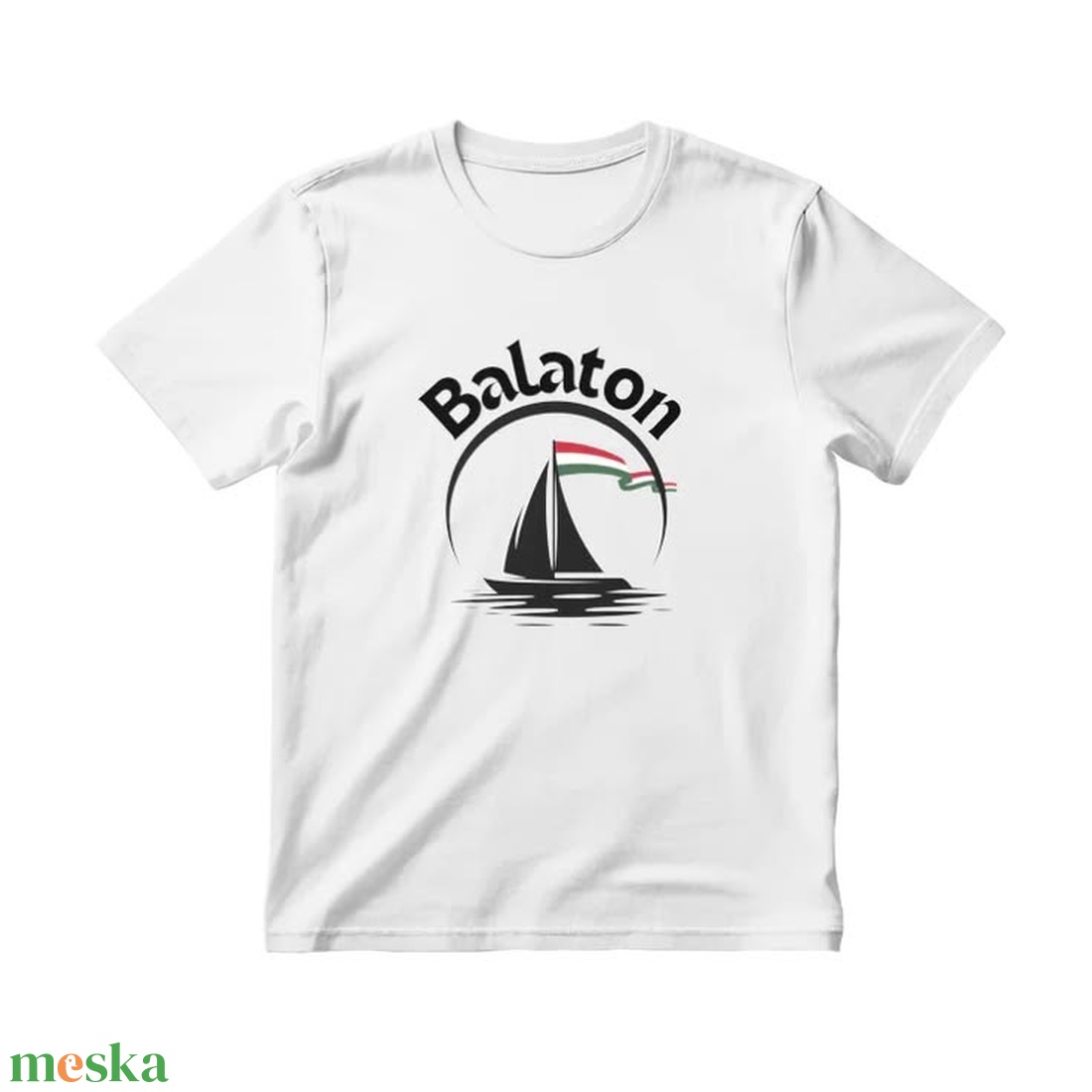 Vitorlás magyar lobogóval, Balaton feliratos pamut póló, gyerek méret is - ruha & divat - férfi ruha - póló - Meska.hu