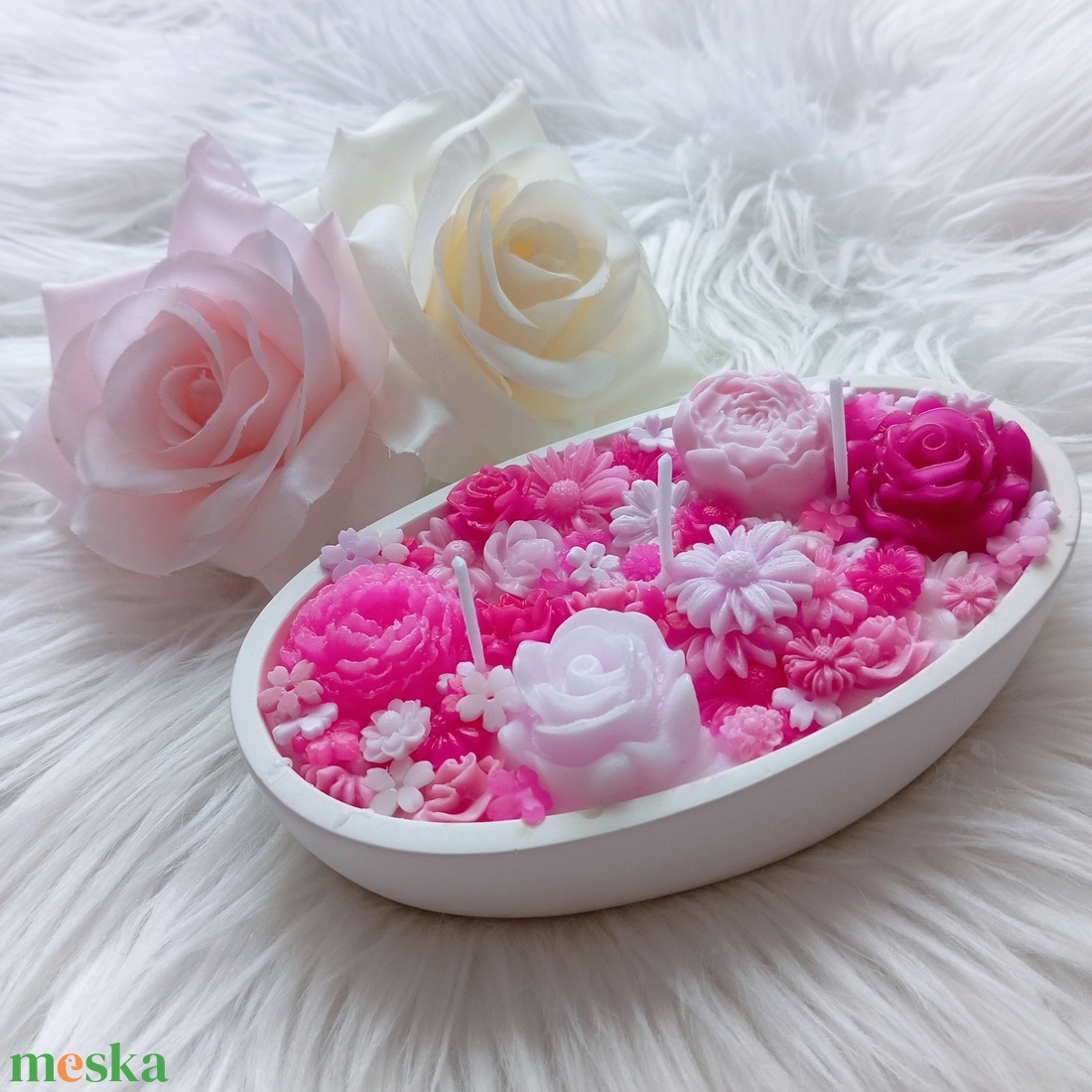 Rózsaszín virágtenger (ovális) - otthon & életmód - gyertya, illat, aroma - gyertya - Meska.hu