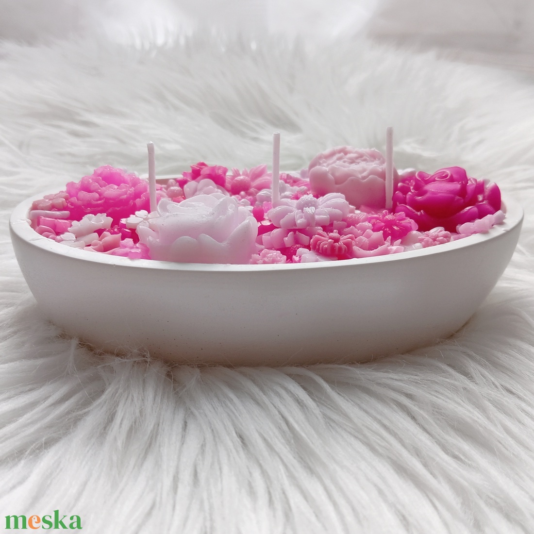 Rózsaszín virágtenger (ovális) - otthon & életmód - gyertya, illat, aroma - gyertya - Meska.hu
