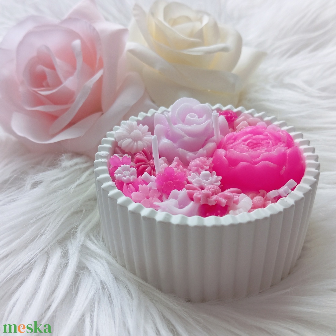 Rózsaszín virágtenger (kör) - otthon & életmód - gyertya, illat, aroma - gyertya - Meska.hu