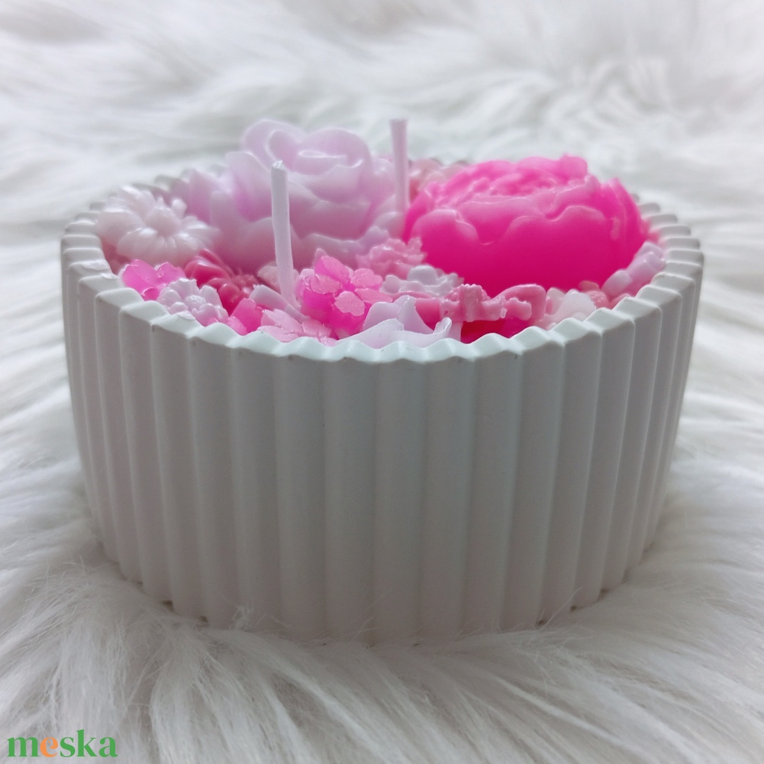 Rózsaszín virágtenger (kör) - otthon & életmód - gyertya, illat, aroma - gyertya - Meska.hu