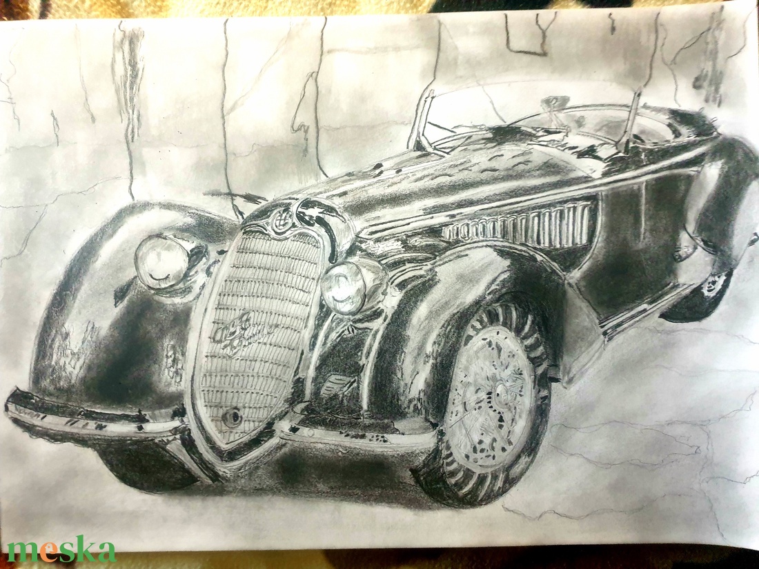 1936' Alfa Romeo 8C 2900 B Lungo Spider valósághű grafitceruza rajz - művészet - grafika & illusztráció - ceruzarajz - Meska.hu