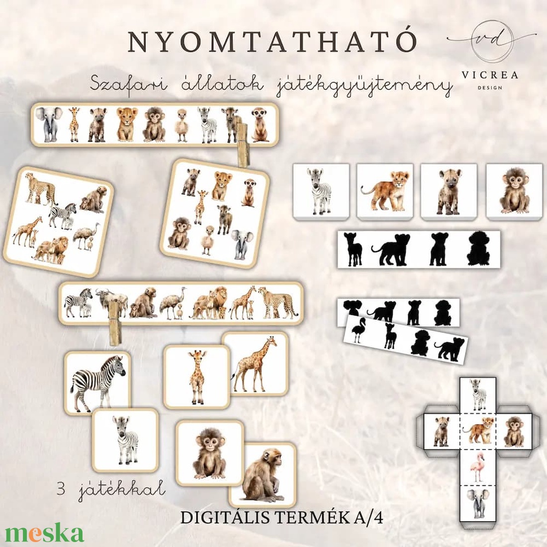 Szafari fejlesztő csomag gyerekeknek � Foglalkoztató + játékgyűjtemény nyomtatható PDF  Nyomtatható Montessori csomag ( - játék & sport - készségfejlesztő és logikai játék - oktató játékok - Meska.hu