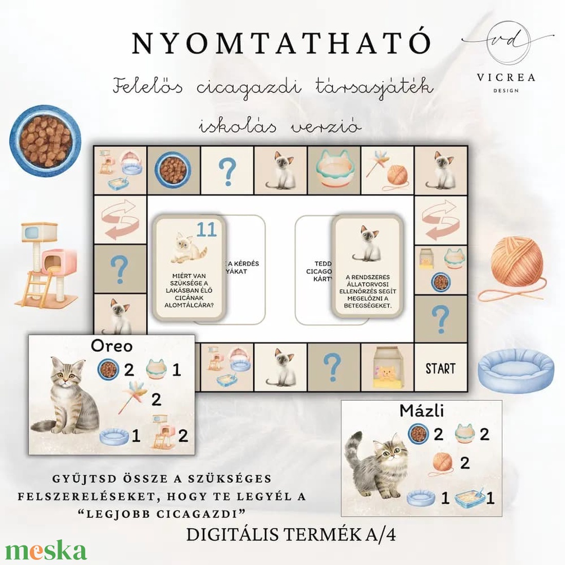 Macskás fejlesztő csomag � ovis és iskolás társasjáték + óvodás és iskolás foglalkoztatók (4�10 év) - játék & sport - készségfejlesztő és logikai játék - oktató játékok - Meska.hu