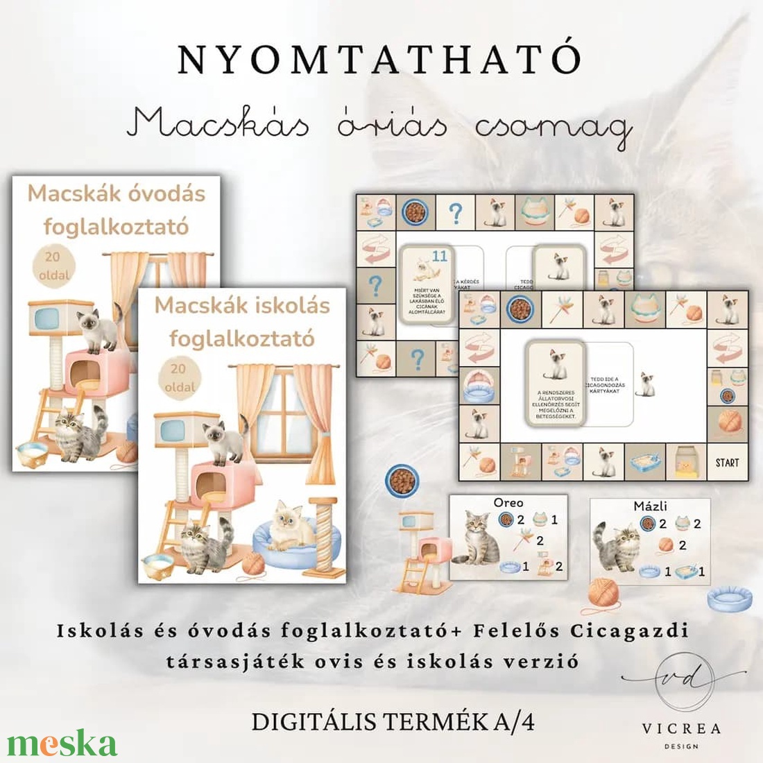 Macskás fejlesztő csomag � ovis és iskolás társasjáték + óvodás és iskolás foglalkoztatók (4�10 év) - játék & sport - készségfejlesztő és logikai játék - oktató játékok - Meska.hu