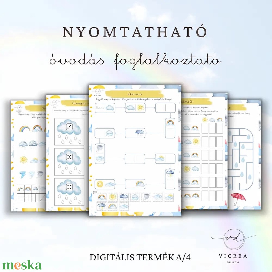 Időjárás tematikájú nyomtatható fejlesztő csomag óvodásoknak - játék & sport - készségfejlesztő és logikai játék - oktató játékok - Meska.hu