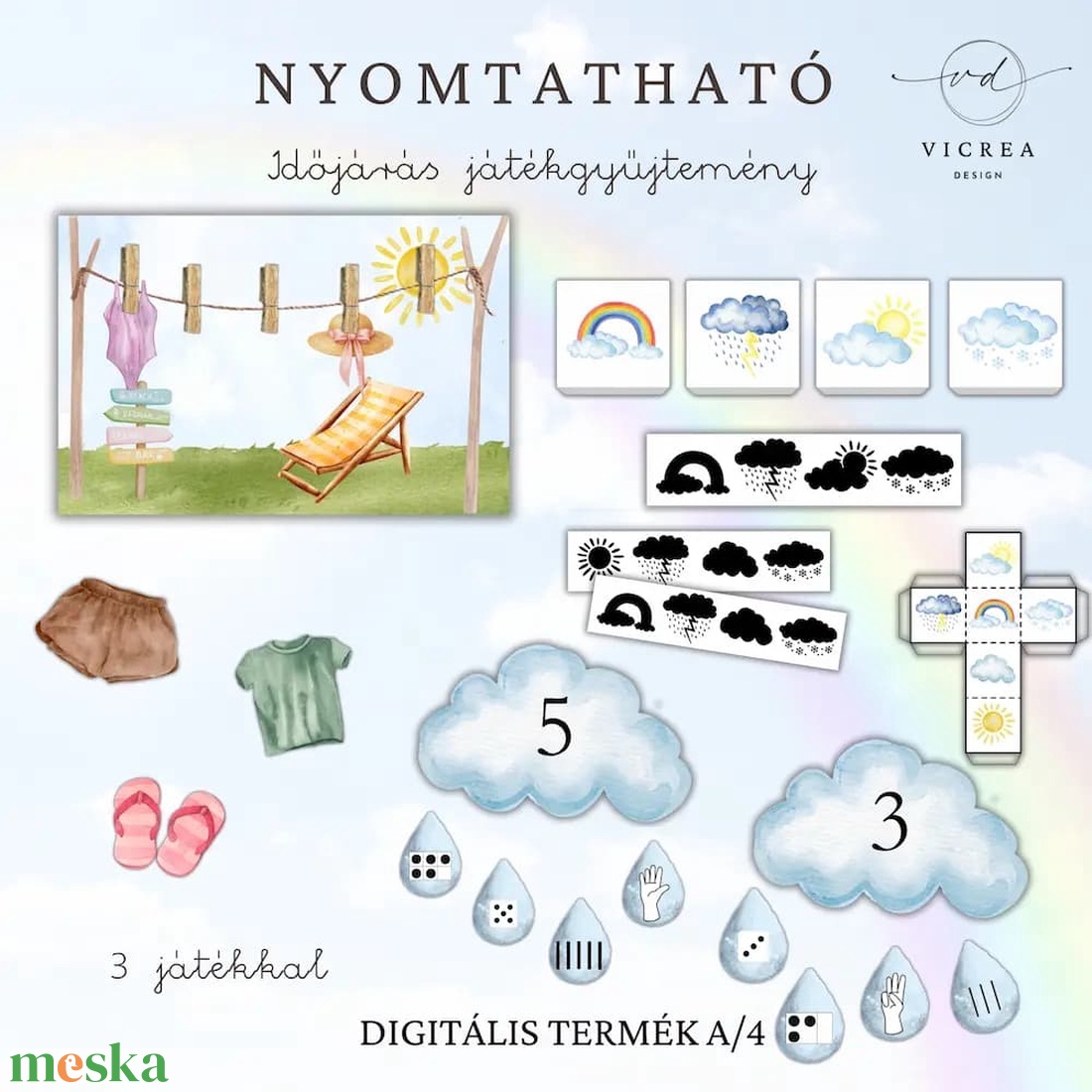 Időjárás tematikájú nyomtatható fejlesztő csomag óvodásoknak - játék & sport - készségfejlesztő és logikai játék - oktató játékok - Meska.hu