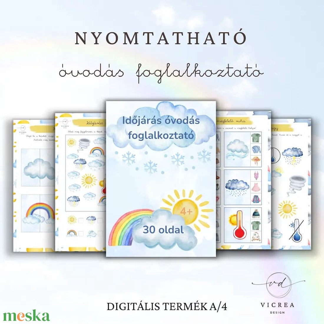 Időjárás tematikájú nyomtatható fejlesztő csomag óvodásoknak - játék & sport - készségfejlesztő és logikai játék - oktató játékok - Meska.hu