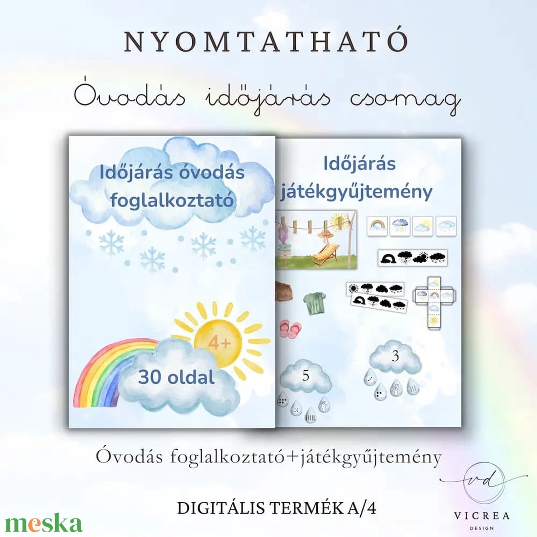 Időjárás tematikájú nyomtatható fejlesztő csomag óvodásoknak - játék & sport - készségfejlesztő és logikai játék - oktató játékok - Meska.hu