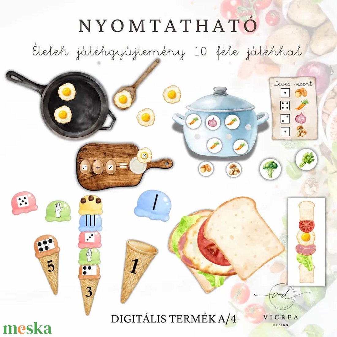 Ételek játékgyűjtemény � Nyomtatható fejlesztő játékgyűjtemény 4�7 éves gyerekeknek - játék & sport - készségfejlesztő és logikai játék - oktató játékok - Meska.hu