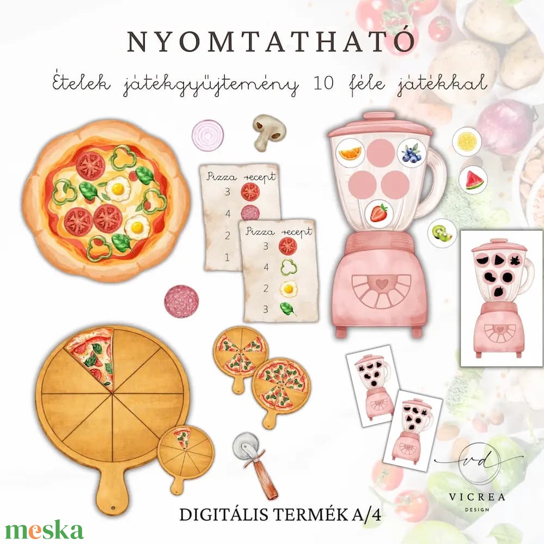Ételek játékgyűjtemény � Nyomtatható fejlesztő játékgyűjtemény 4�7 éves gyerekeknek - játék & sport - készségfejlesztő és logikai játék - oktató játékok - Meska.hu