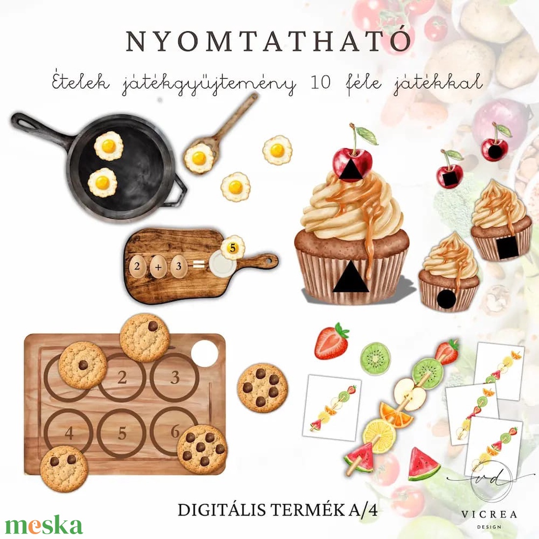 Ételek játékgyűjtemény � Nyomtatható fejlesztő játékgyűjtemény 4�7 éves gyerekeknek - játék & sport - készségfejlesztő és logikai játék - oktató játékok - Meska.hu