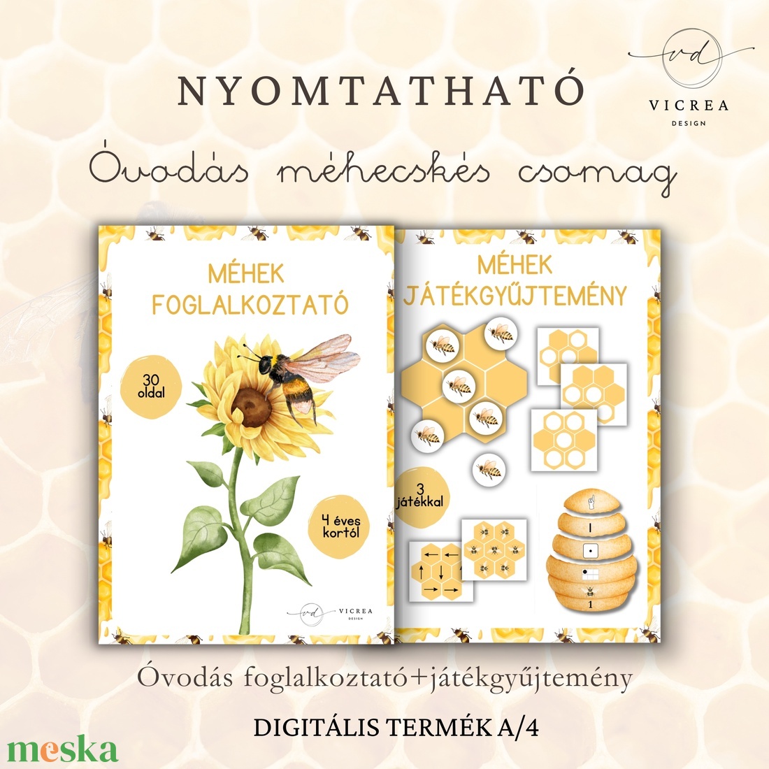 Méhecskés óvodás fejlesztő csomag 4�7 éveseknek � foglalkoztató + nyomtatható játékok - játék & sport - készségfejlesztő és logikai játék - oktató játékok - Meska.hu