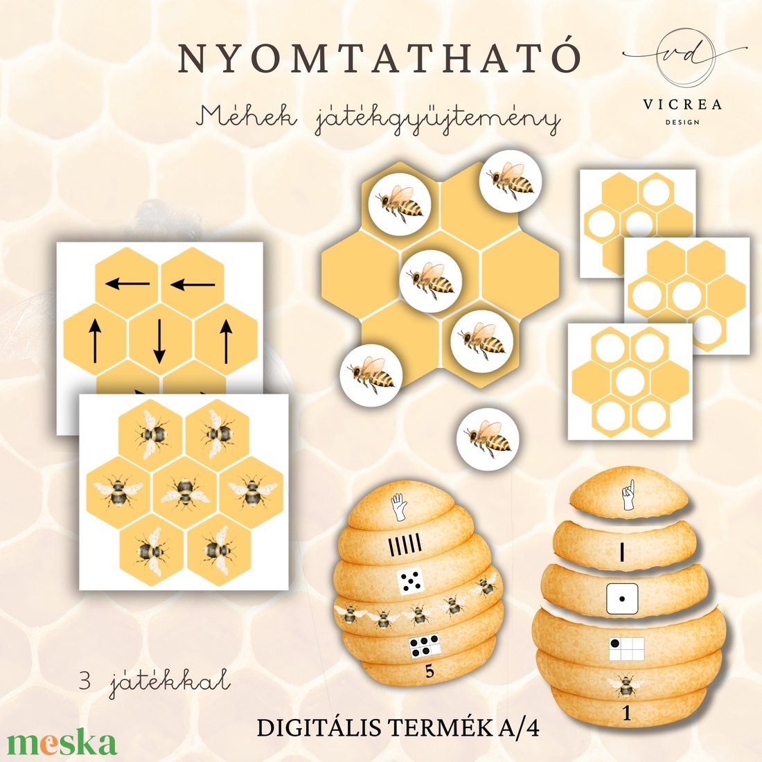 Méhecskés óvodás fejlesztő csomag 4�7 éveseknek � foglalkoztató + nyomtatható játékok - játék & sport - készségfejlesztő és logikai játék - oktató játékok - Meska.hu