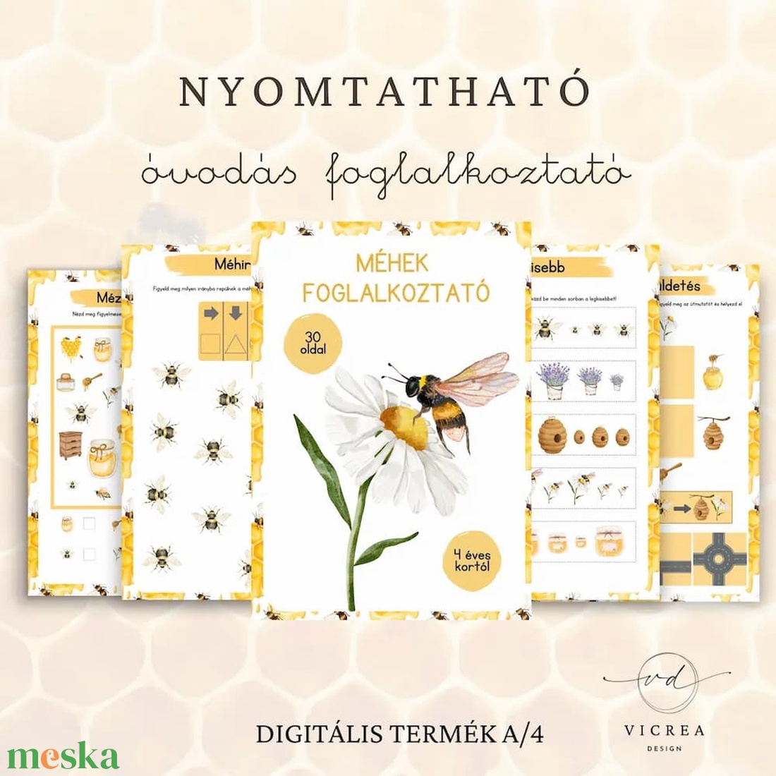 Méhecskés óvodás fejlesztő csomag 4�7 éveseknek � foglalkoztató + nyomtatható játékok - játék & sport - készségfejlesztő és logikai játék - oktató játékok - Meska.hu