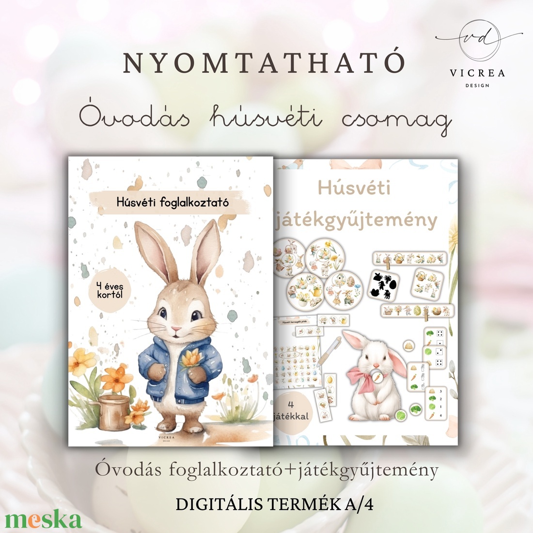 Nyomtatható Húsvéti játék- és foglalkoztató CSOMAG gyerekeknek � (40 oldalas óvodás foglalkoztató + 4 fejlesztő játék) ( - játék & sport - készségfejlesztő és logikai játék - oktató játékok - Meska.hu