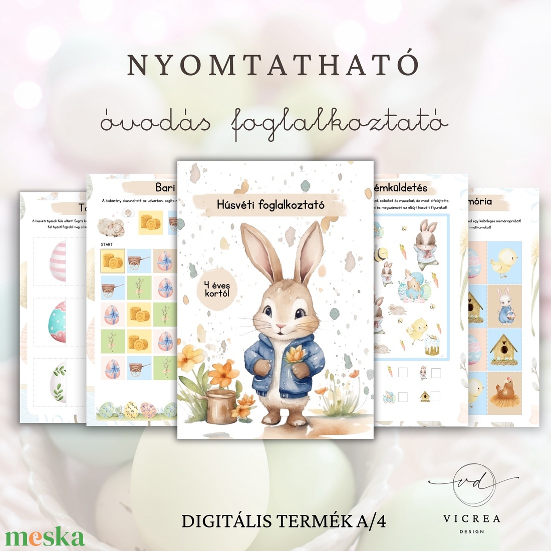 Nyomtatható Húsvéti játék- és foglalkoztató CSOMAG gyerekeknek � (40 oldalas óvodás foglalkoztató + 4 fejlesztő játék) ( - játék & sport - készségfejlesztő és logikai játék - oktató játékok - Meska.hu