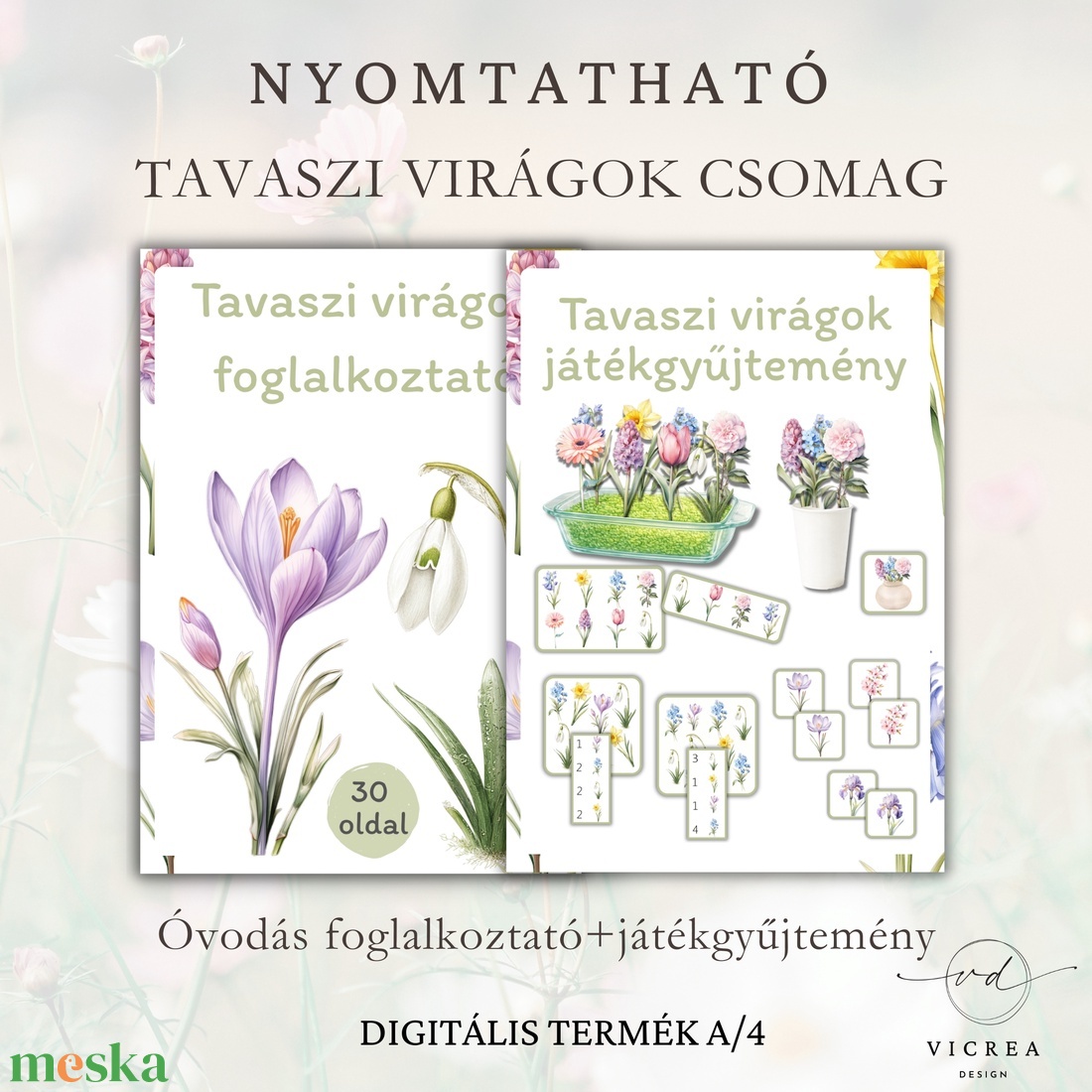 Tavaszi virágok csomag � nyomtatható óvodás foglalkoztató és fejlesztő játékgyűjtemény - játék & sport - készségfejlesztő és logikai játék - oktató játékok - Meska.hu