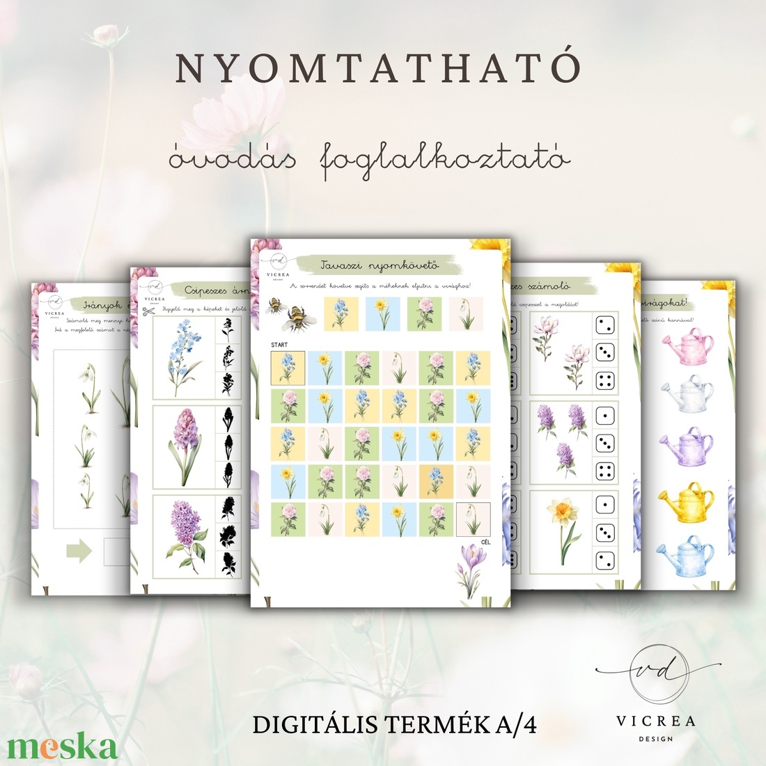 Tavaszi virágok csomag � nyomtatható óvodás foglalkoztató és fejlesztő játékgyűjtemény - játék & sport - készségfejlesztő és logikai játék - oktató játékok - Meska.hu