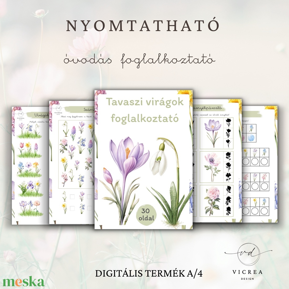 Tavaszi virágok csomag � nyomtatható óvodás foglalkoztató és fejlesztő játékgyűjtemény - játék & sport - készségfejlesztő és logikai játék - oktató játékok - Meska.hu