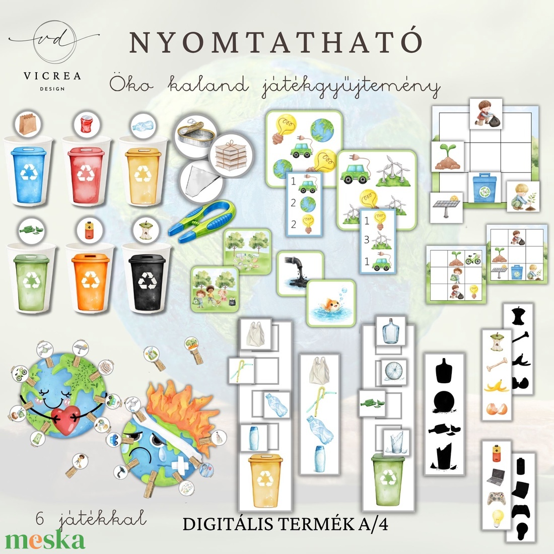 Nyomtatható Öko kaland játékgyűjtemény � környezetvédelem játékosan (4�7 éveseknek) (6db játék) - játék & sport - készségfejlesztő és logikai játék - oktató játékok - Meska.hu
