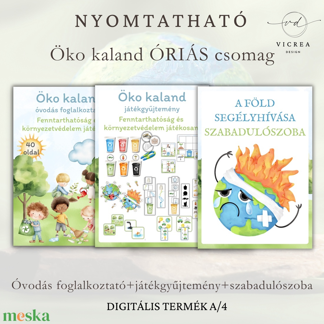 NYOMTATHATÓ ÖKO KALAND ÓRIÁS CSOMAG � környezetvédelem játékosan 4�12 éveseknek - játék & sport - készségfejlesztő és logikai játék - oktató játékok - Meska.hu