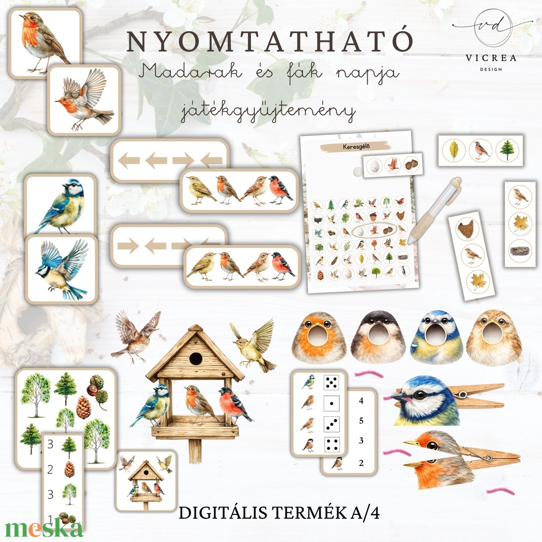 � Nyomtatható Madarak és fák napja játékgyűjtemény (4�7 éveseknek) - játék & sport - készségfejlesztő és logikai játék - oktató játékok - Meska.hu