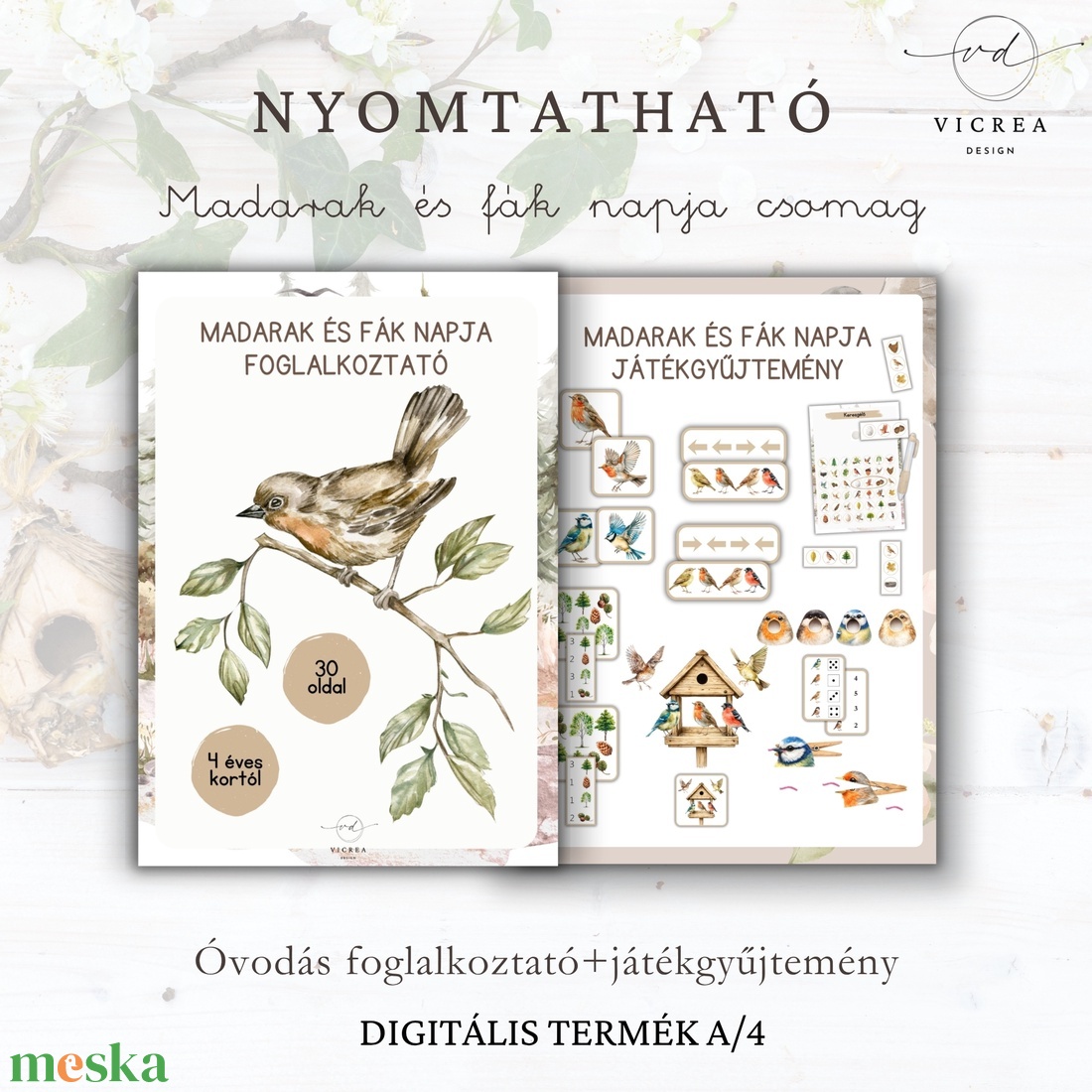 � Madarak és fák napja csomag (4�7 éveseknek) foglalkoztató + játékgyűjtemény - játék & sport - készségfejlesztő és logikai játék - oktató játékok - Meska.hu