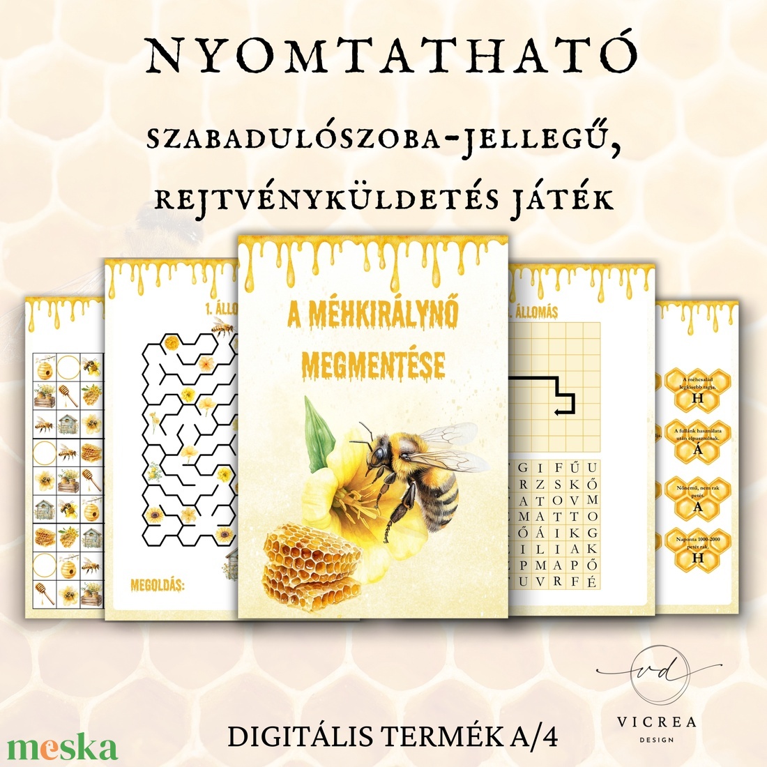 � A Méhkirálynő megmentése � Nyomtatható Méhek tematikájú ismeretterjesztő szabadulószoba játék gyerekeknek - játék & sport - készségfejlesztő és logikai játék - oktató játékok - Meska.hu