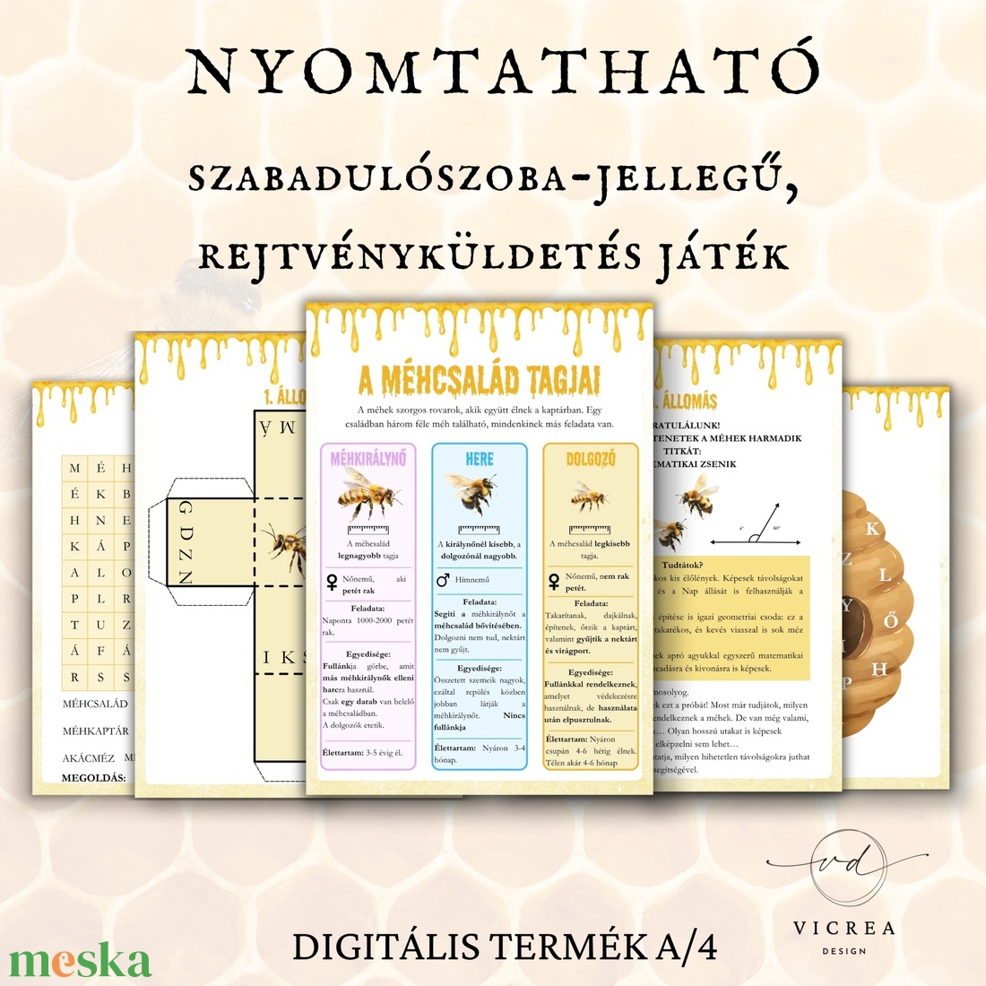 � A Méhkirálynő megmentése � Nyomtatható Méhek tematikájú ismeretterjesztő szabadulószoba játék gyerekeknek - játék & sport - készségfejlesztő és logikai játék - oktató játékok - Meska.hu