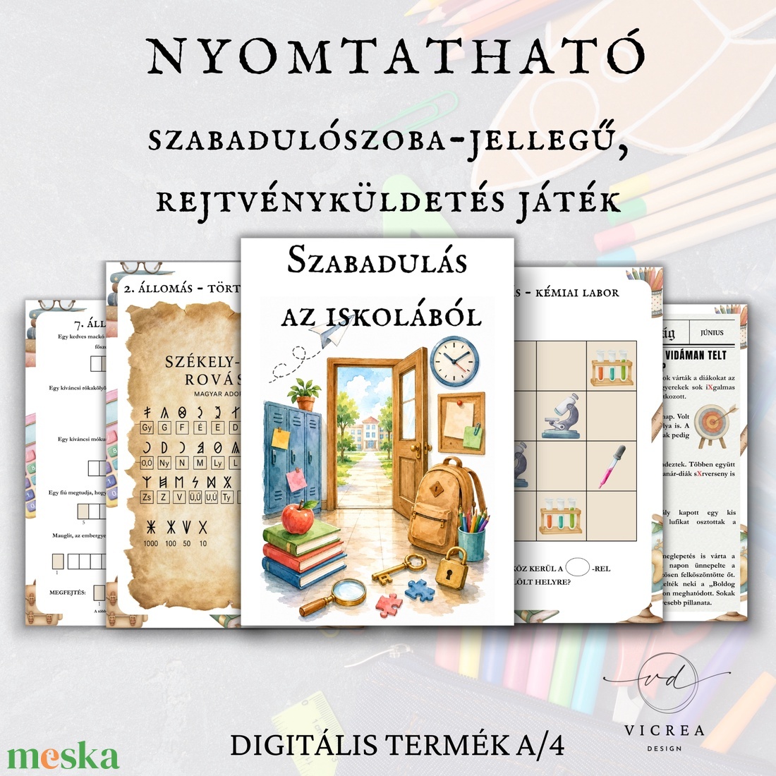 Szabadulás az iskolából � Nyomtatható vakációs szabadulószoba gyerekeknek (8�12 év) - játék & sport - készségfejlesztő és logikai játék - oktató játékok - Meska.hu