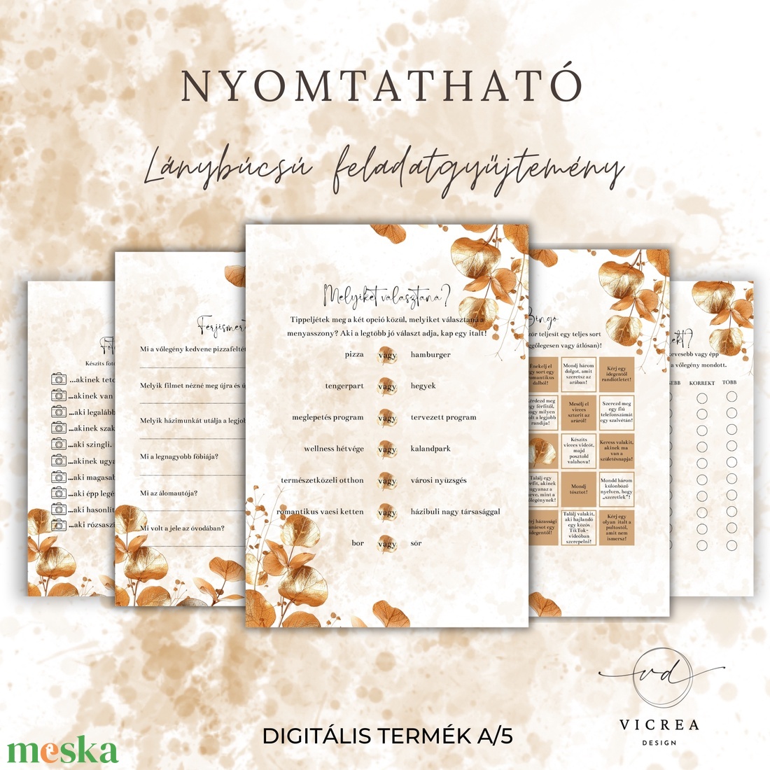 Nyomtatható lánybúcsú feladatok és játékok � digitális lánybúcsú csomag (Őszi kollekció) - esküvő - lánybúcsú - Meska.hu