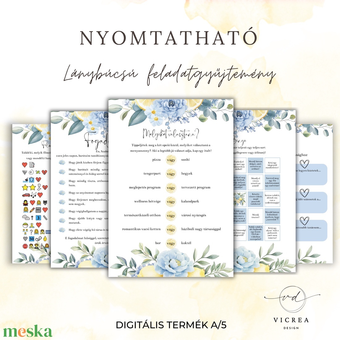 Nyomtatható lánybúcsú feladatok és játékok � digitális lánybúcsú csomag (citromliget kollekció) - esküvő - lánybúcsú - Meska.hu