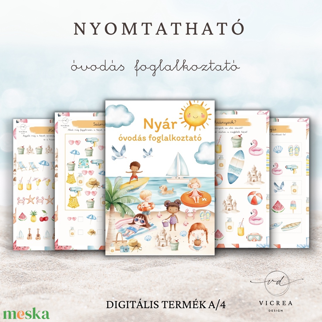 Nyomtatható nyár tematikájú óvodás foglalkoztató � 40 oldalnyi fejlesztő feladat 4�7 éves gyermekeknek - játék & sport - készségfejlesztő és logikai játék - oktató játékok - Meska.hu