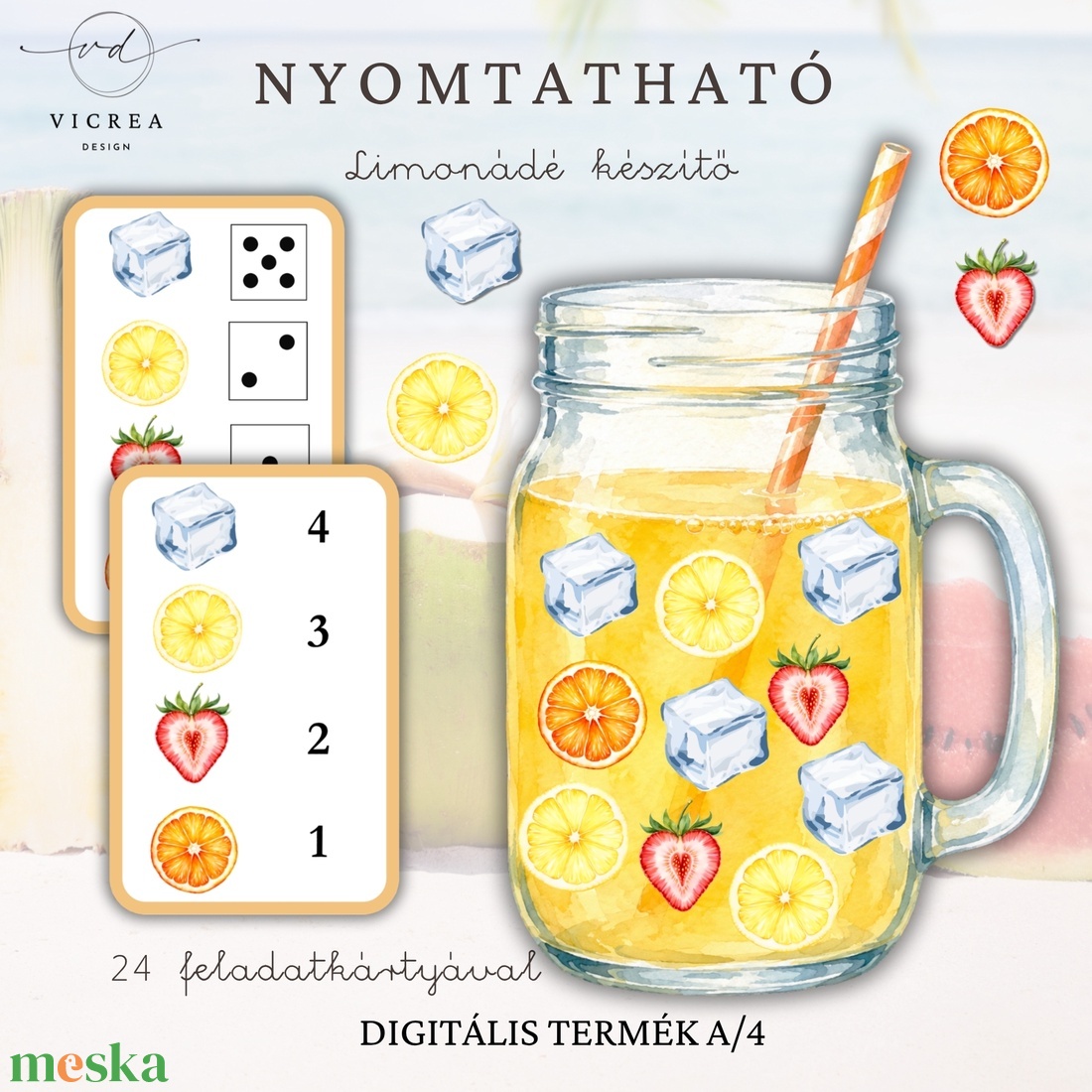 Nyári Gyümölcskaland csomag 3�7 éveseknek �nyomtatható fejlesztőcsomag (foglalkoztató + 6 db-os játékgyűjtemény) - játék & sport - készségfejlesztő és logikai játék - oktató játékok - Meska.hu