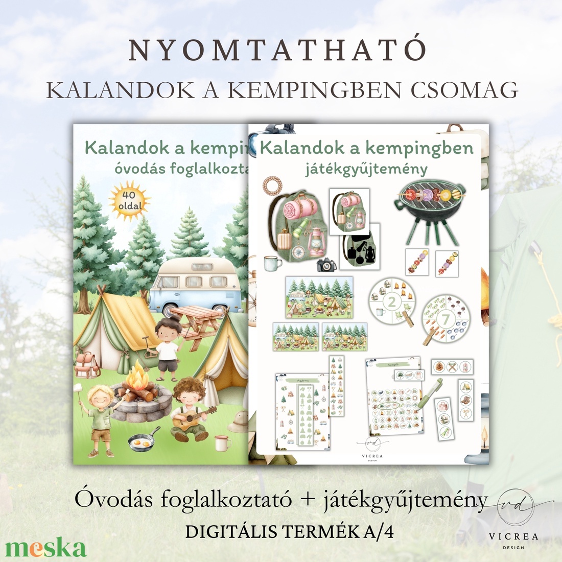 Kalandok a kempingben CSOMAG � nyomtatható óvodás foglalkoztató + 6 fejlesztőjátékot tartalmazó játékgyűjtemény - játék & sport - készségfejlesztő és logikai játék - oktató játékok - Meska.hu