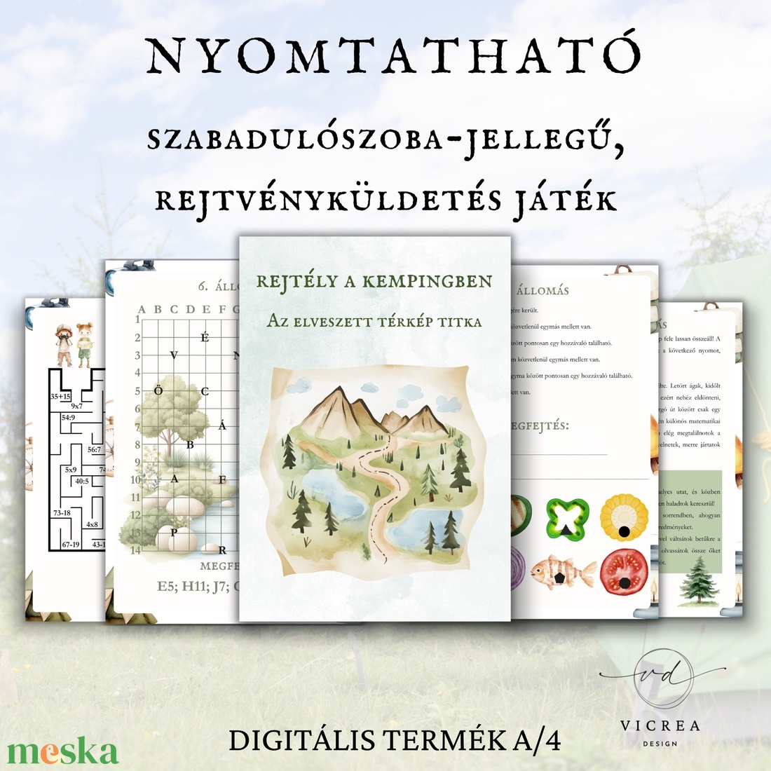 Rejtély a kempingben � Az elveszett térkép titka nyomtatható szabadulószoba jellegű játék 9�12 éves gyerekeknek - játék & sport - készségfejlesztő és logikai játék - oktató játékok - Meska.hu