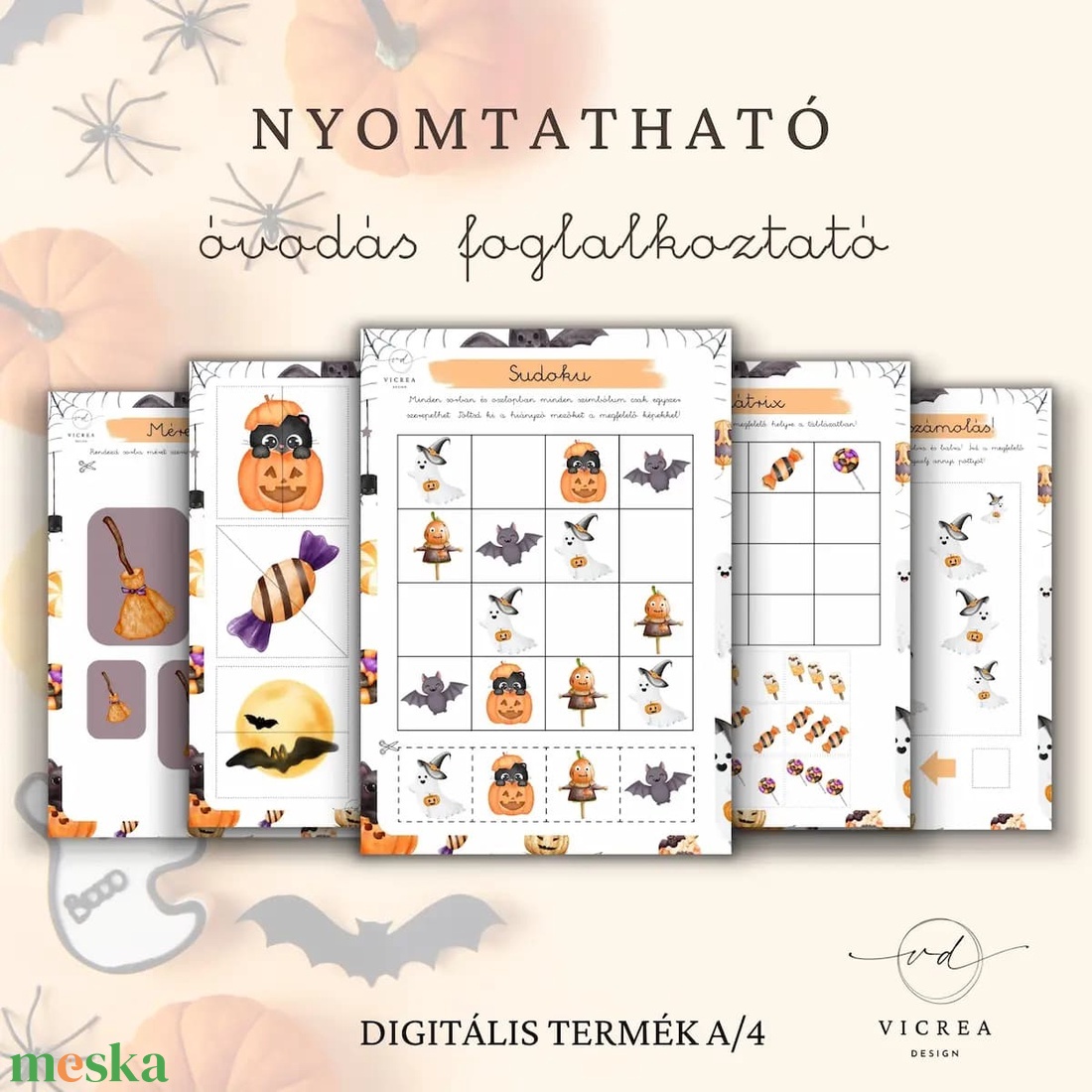 Halloween óvodás foglalkoztató (nyomtatható PDF, 40 oldal) - játék & sport - készségfejlesztő és logikai játék - oktató játékok - Meska.hu