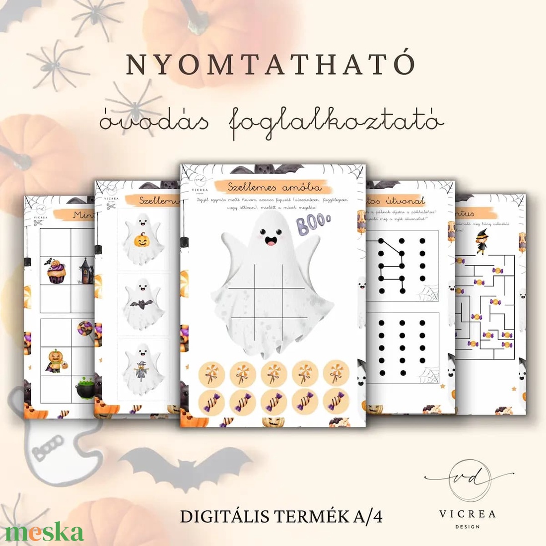 Halloween óvodás foglalkoztató (nyomtatható PDF, 40 oldal) - játék & sport - készségfejlesztő és logikai játék - oktató játékok - Meska.hu