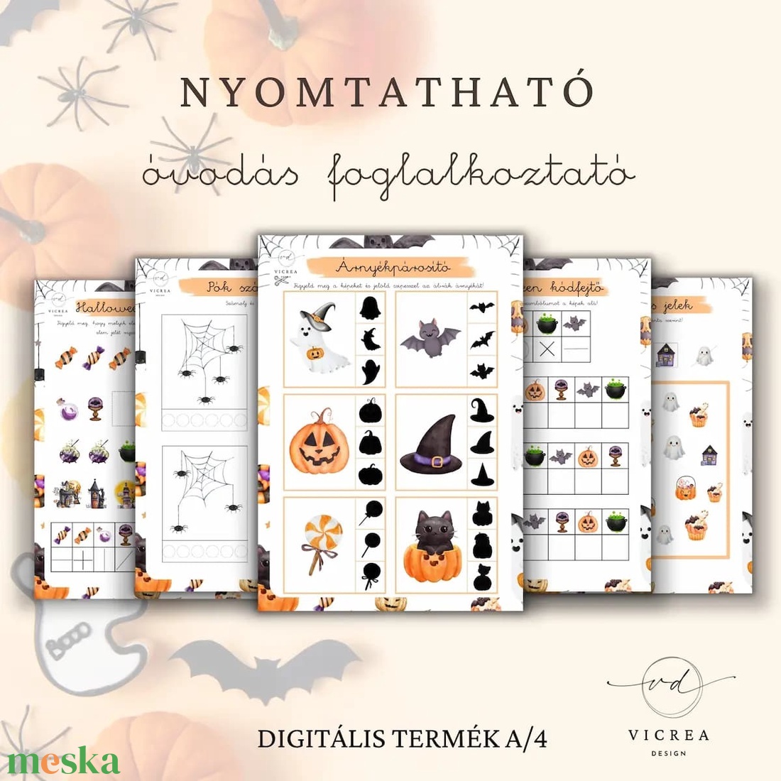 Halloween óvodás foglalkoztató (nyomtatható PDF, 40 oldal) - játék & sport - készségfejlesztő és logikai játék - oktató játékok - Meska.hu